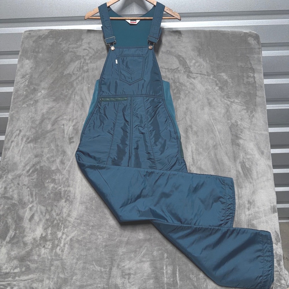 Vintage 80s Levis Ski Bib Womens M Teal Insulated Snow Overalls USA